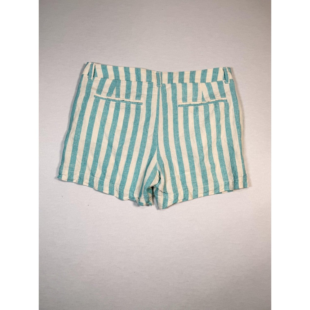 Old Navy Shorts Womens 12 Green Striped Linen Chino Flat Front Casual Summer - Picture 6 of 6